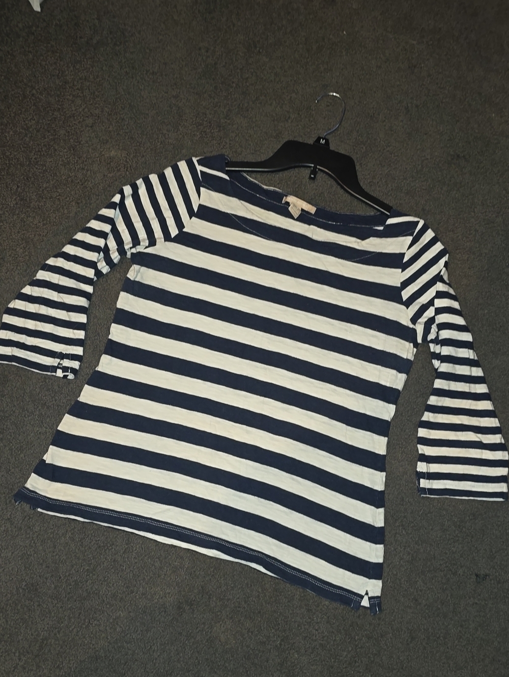 Banana Republic Navy and White Striped Boatneck Long Sleeve Top